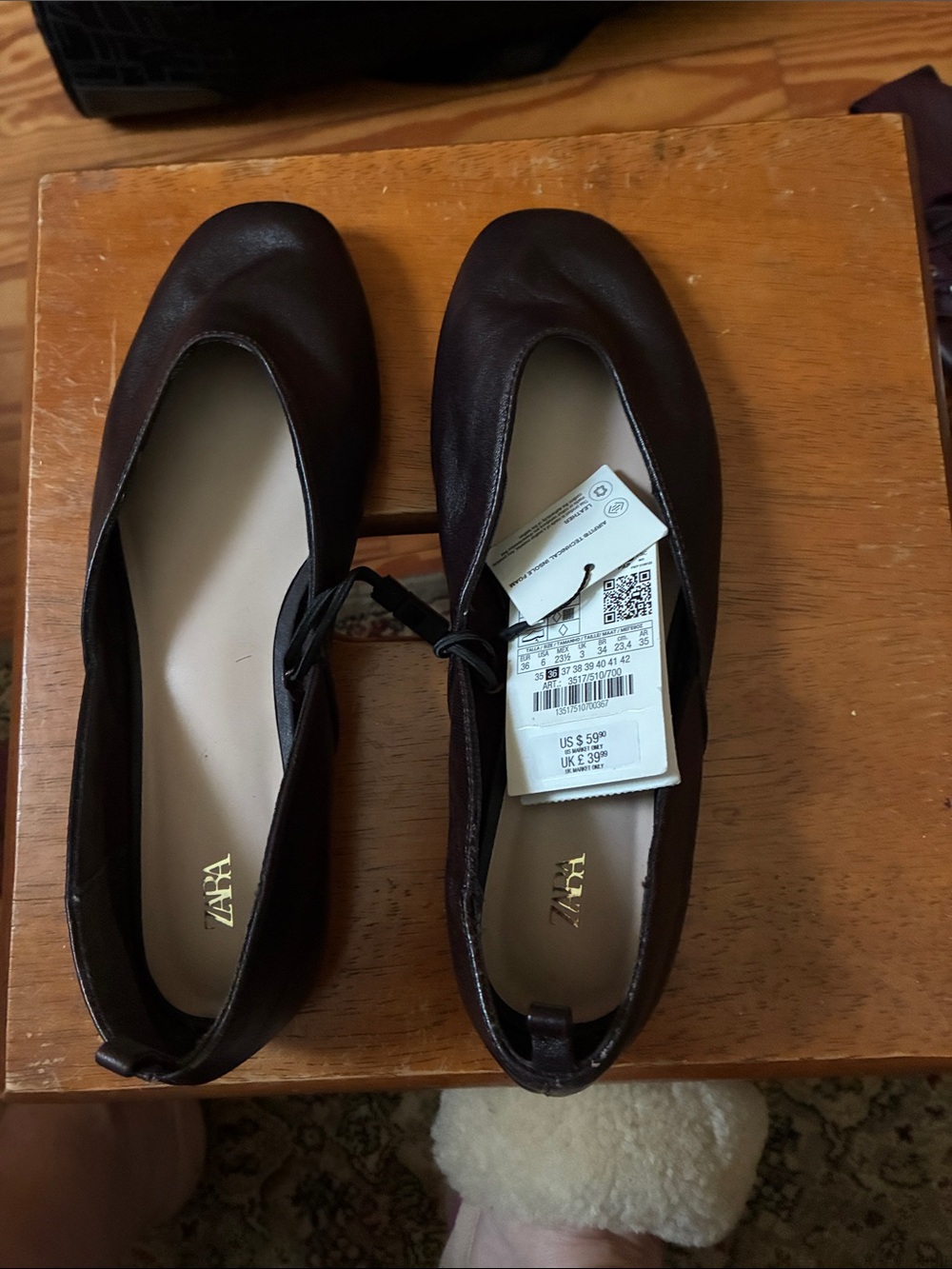 Zara Dark brown Leather Ballet Flats